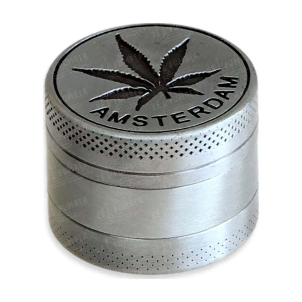 Dichavador De Metal Cannabis Amsterdam Prata 3 Partes Mini